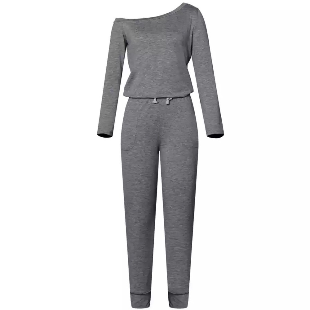 NEW Gray Comfy Off Shoulder Drawstring Jumpsuit